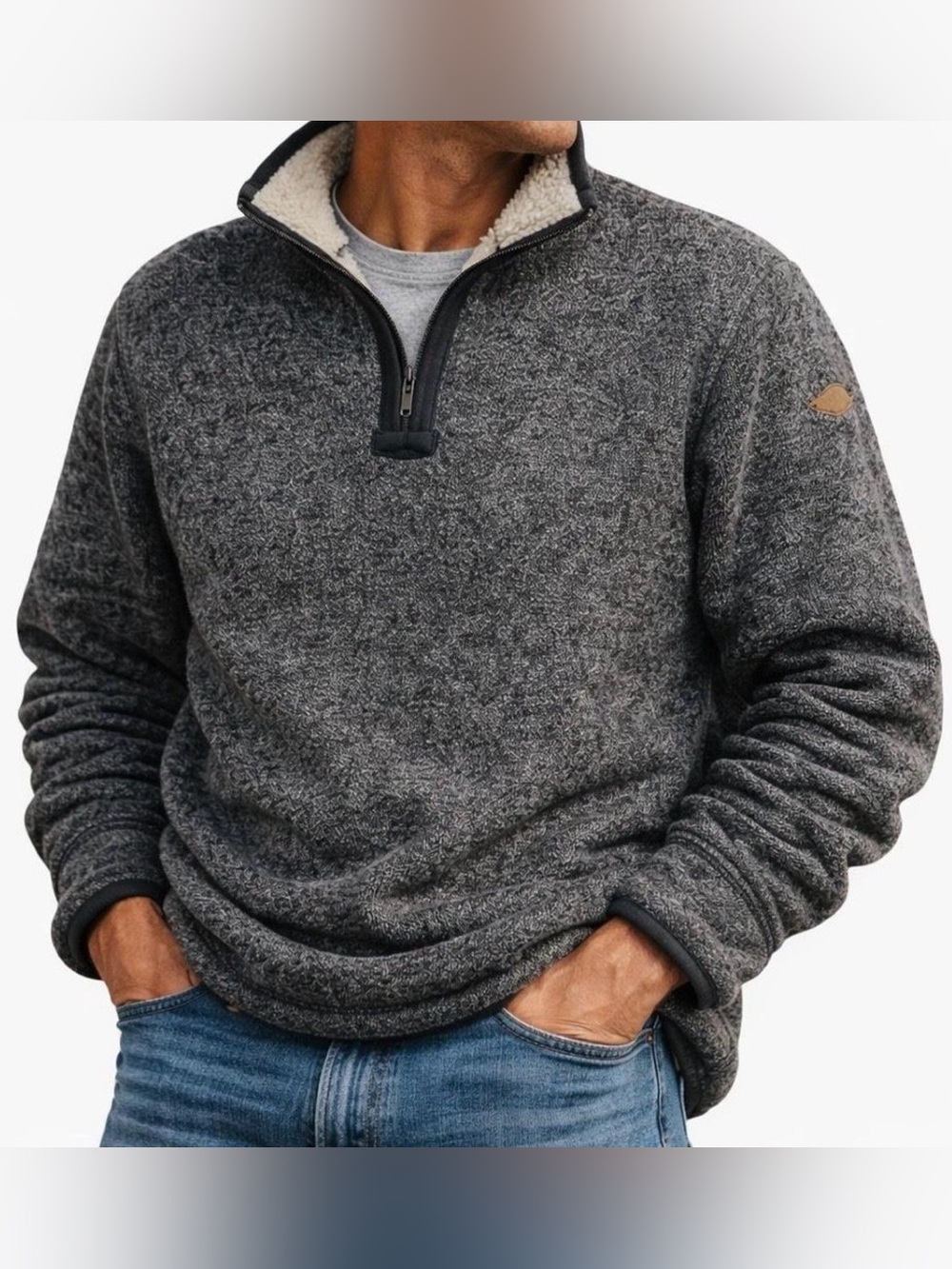 Orvis Men's Brighton 1/4 zip gray/black Sherpa Fleece Jacket XL